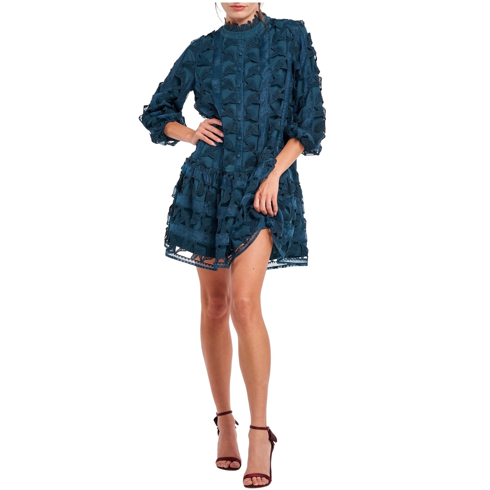 Ciebon Wylla Humbird Lace Drop Waist Mini Dress Navy Size Small